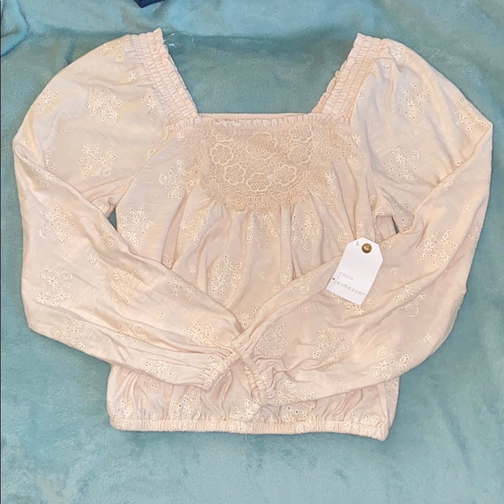 Eyelet embroidered square neck top